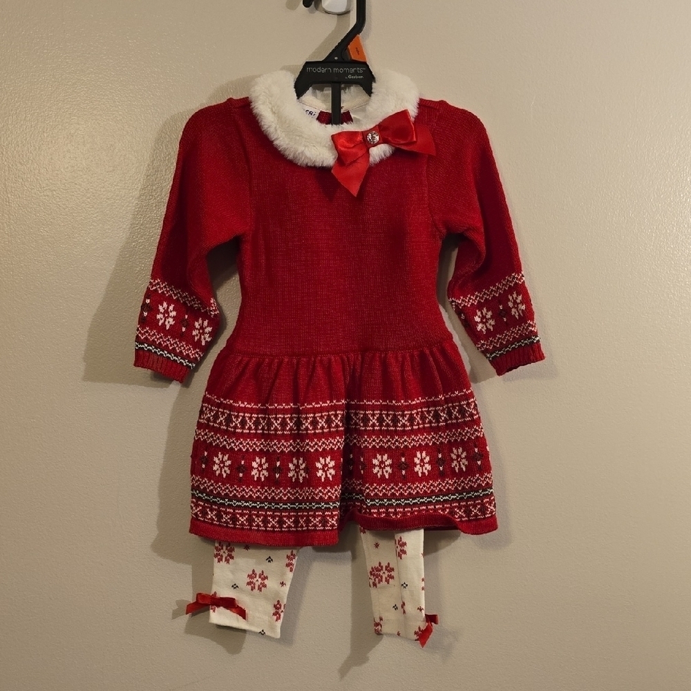 Blueberi Boulevard Festive Red and White Girls Holiday Dress And Tights